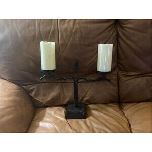 Boho Brutalist Hand Forged Wrought Iron Scales Of Justice Pillar Candlelabra